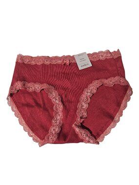 Auden Hipster Panties Size XS Red Pink Lace Trim Cotton Blend Ribbed Comfort